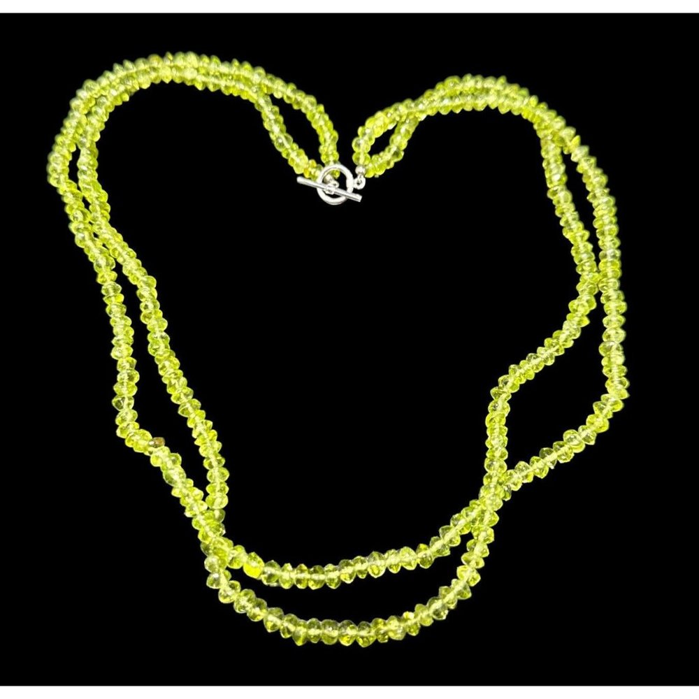 Vintage NF 925 Thailand Two Strand Peridot Beaded Toggle Necklace 20 in